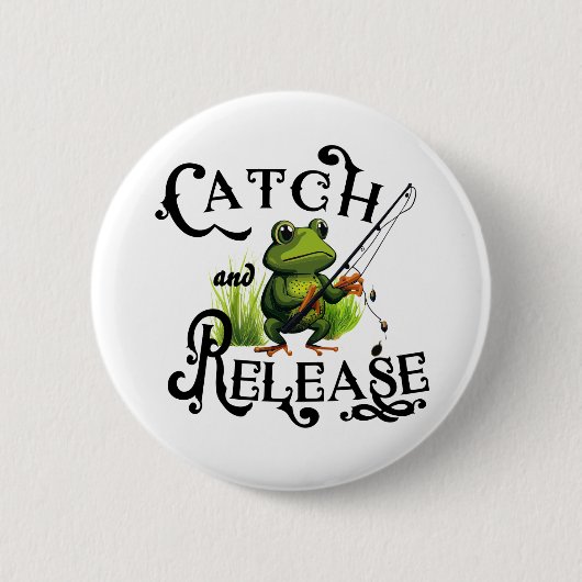 Vang En Laat Los Visserij Kikker Patch Ronde Button 5,7 Cm (Voorkant)