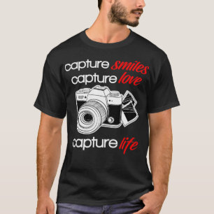 Vang glimlacht van leven fotografie met camera t-shirt