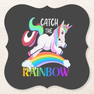 Vang het Regenboog Eenhoorn Ontwerp Kartonnen Onderzetters