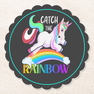 Vang het Regenboog Eenhoorn Ontwerp Kartonnen Onderzetters