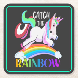 Vang het Regenboog Eenhoorn Ontwerp Kartonnen Onderzetters