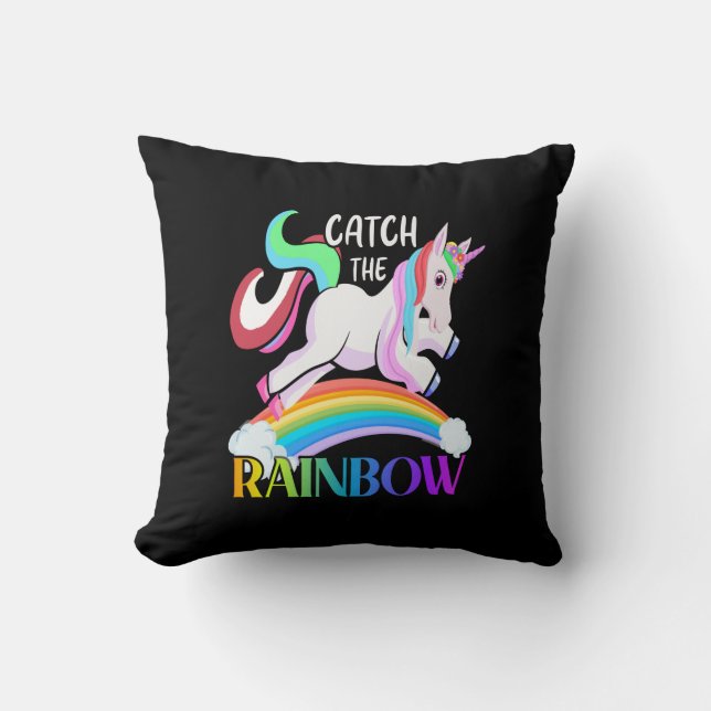 Vang het Regenboog Eenhoorn Ontwerp Kussen (Voorkant)