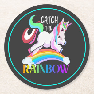 Vang het Regenboog Eenhoorn Ontwerp Ronde Kartonnen Onderzetter