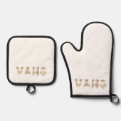 Vang Hmong achternaam Beige Plaid Ovenwant & Pannenlap Set (Voorkant)