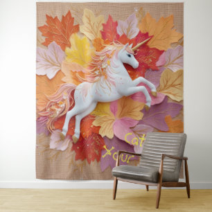 Vang Je Magische Herfst Eenhoorn Gouden Pasteltint Wandkleed