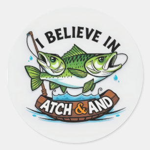 Vang & Laat Los: Een Dubbele Kijk op Vispret! Ronde Sticker