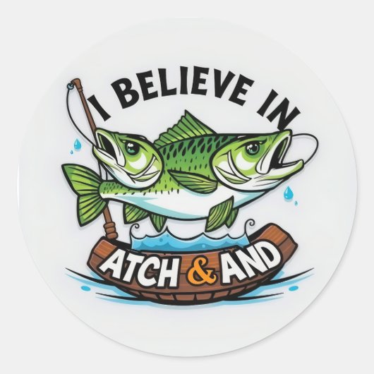 Vang & Laat Los: Een Dubbele Kijk op Vispret! Ronde Sticker (Voorkant)