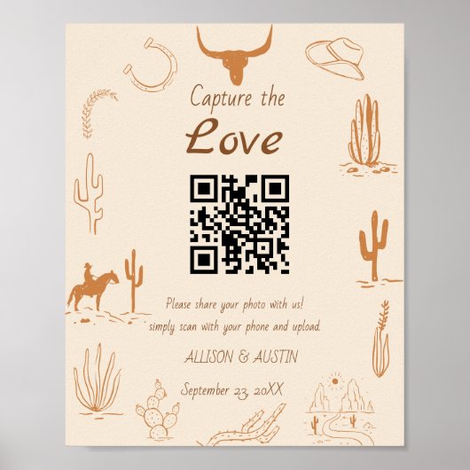 Vang liefde QR-code western cowboylaarzen bruiloft Poster (Voorkant)