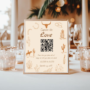 Vang liefde QR-code western cowboylaarzen bruiloft Poster
