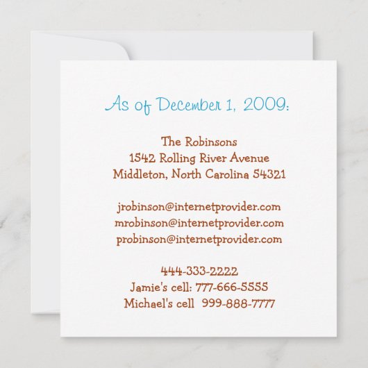 "Vang ons in onze nieuwe plaats"verandering van ad Aankondiging (Achterkant)