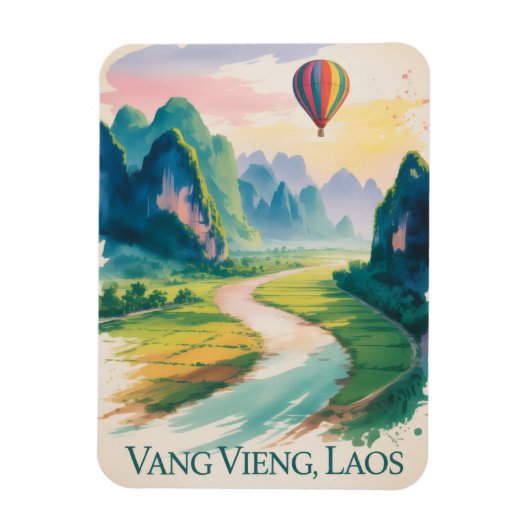  Vang Vieng Laos Hot air Balloon Vintage Magneet (Verticaal)