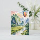  Vang Vieng Laos Hot air Balloon watercolor Briefkaart (Staand voorkant)