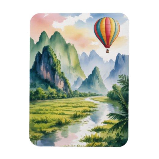  Vang Vieng Laos Hot air Balloon watercolor Magneet (Verticaal)