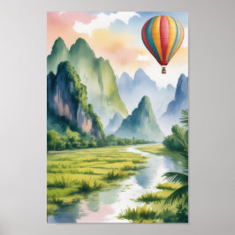Vang Vieng Laos Reis Waterverfschilderij Poster