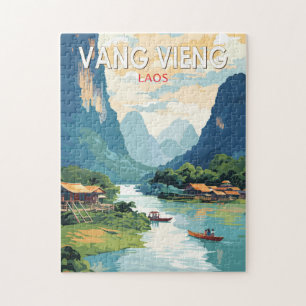 Vang Vieng Laos Travel Art Vintage Legpuzzel