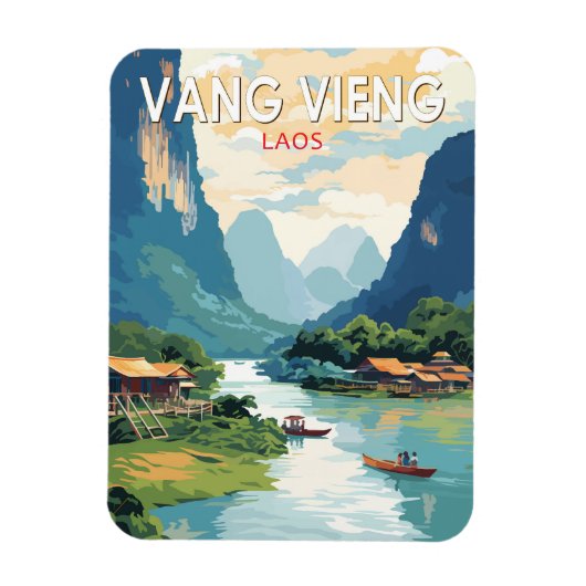 Vang Vieng Laos Travel Art Vintage Magneet (Verticaal)