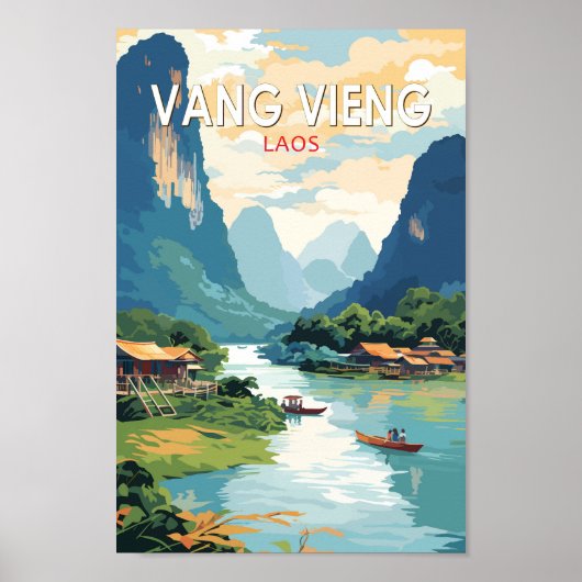 Vang Vieng Laos Travel Art Vintage Poster (Voorkant)
