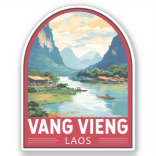 Vang Vieng Laos Travel Art Vintage Sticker