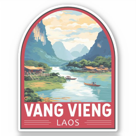 Vang Vieng Laos Travel Art Vintage Sticker (Voorkant)
