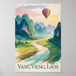 Vang Vieng Laos Vintage Watercolor Schilderij Poster