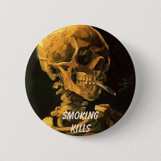 vangogh_skull_sigaret, Roken doodt Ronde Button 5,7 Cm (Voorkant)