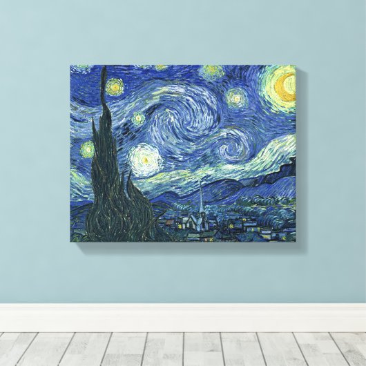 VanGogh Sterrennacht omwikkeld doek Canvas Afdruk (Insitu (Houten vloer))