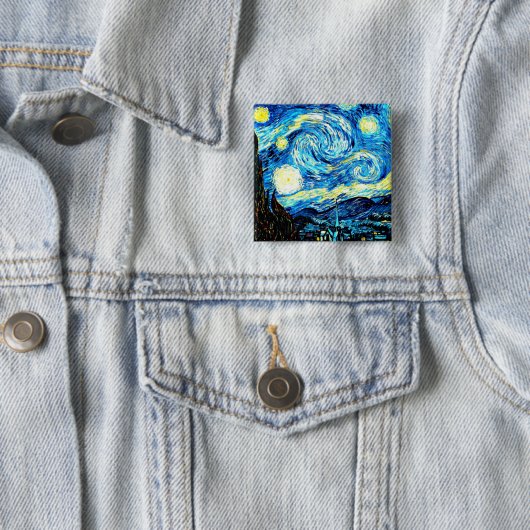 VanGogh, Sterrennacht Vierkante Button 5,1 Cm (In situ)