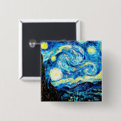 VanGogh, Sterrennacht Vierkante Button 5,1 Cm (Voorkant /achterkant)
