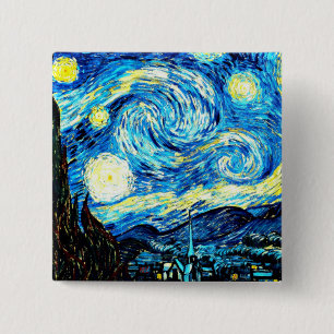 VanGogh, Sterrennacht Vierkante Button 5,1 Cm