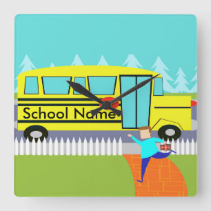  vangst van de schoolbus vierkante klok