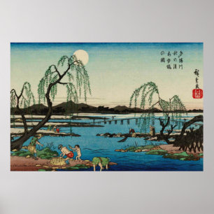 Vangst van zoetwatervis Tama, Utagawa Hiroshige Poster