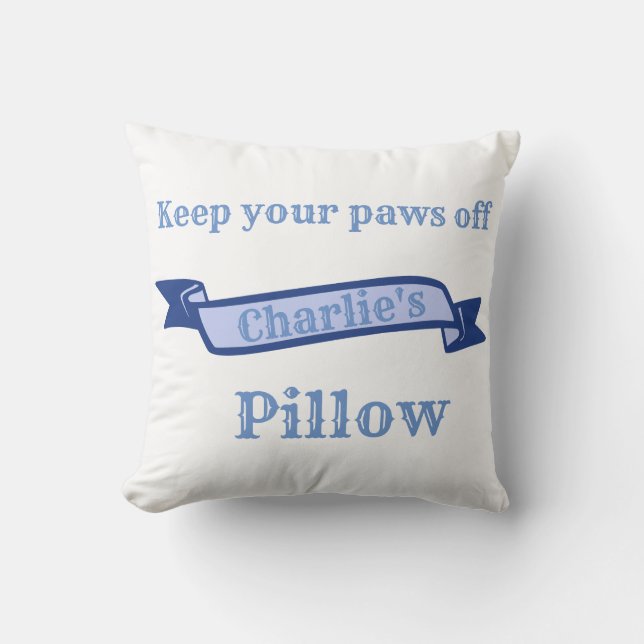 Vangsthond Pap Blauwe Waterverf Voeg een naam toe Kussen (Voorkant)