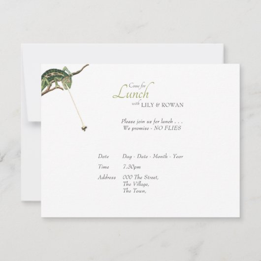 Vangstvliegen Quirky Lunch Invitation Chameleons Kaart (Achterkant)