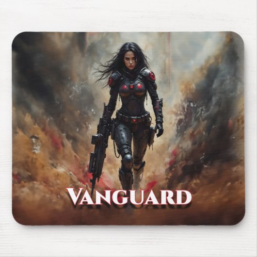 Vanguard – Futuristische Vrouwelijke Krijger Muismat (Voorkant)