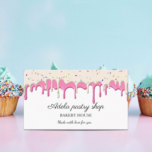 Vanilla aardbei Frosting Drip Visitekaartje