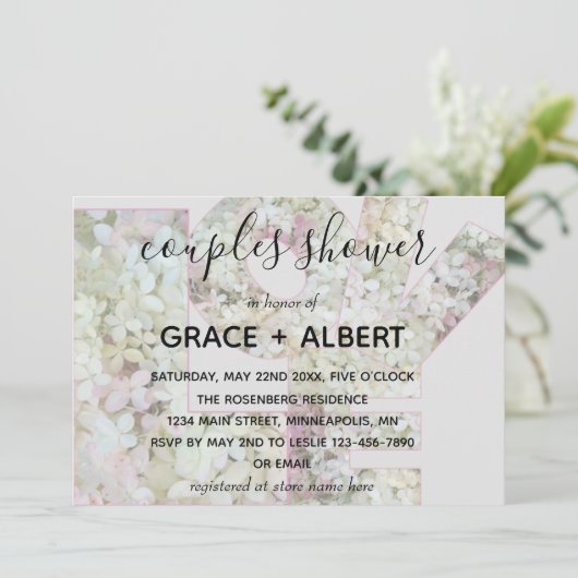 Vanilla aardbei Hydrangeas Couples Shower Kaart (Staand voorkant)
