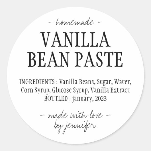 Vanilla Bean Paste Bottle Zelfgemaakt extract Ronde Sticker (Voorkant)