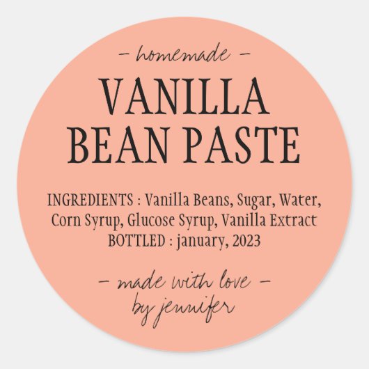 Vanilla Bean Paste Sinaasappel Homemade extract Ronde Sticker (Voorkant)