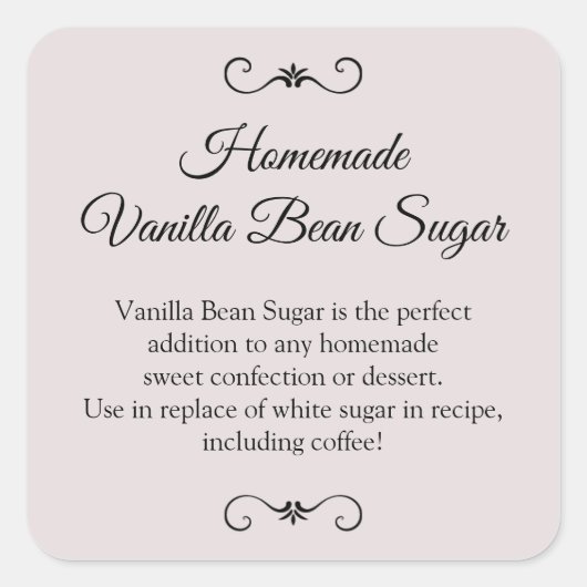 Vanilla Bean Sugar-etiket, Homemade vanilla sugar Vierkante Sticker (Voorkant)