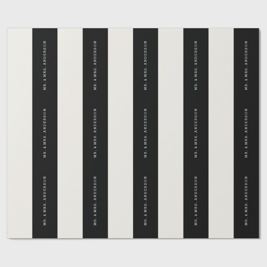 Vanilla & Black Preppy Stripes Aangepaste naam bru Cadeaupapier (Vlak)