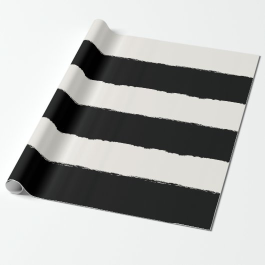 Vanilla & Black Rough Edge Stripes Pattern Weddens Cadeaupapier (Uitgerold)