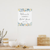 Vanilla Blauwe Bloem Bruidsfeest Sign Poster (Keuken)