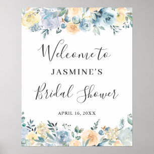 Vanilla Blauwe Bloem Bruidsfeest Sign Poster