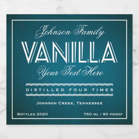 Vanilla Blauwgroen en Wit flesetiket Likeurfles Etiket (Enkel label)