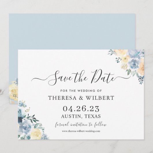 Vanilla Blue Boho Trouwdatum Bewaren Kaart (Voorkant / Achterkant)