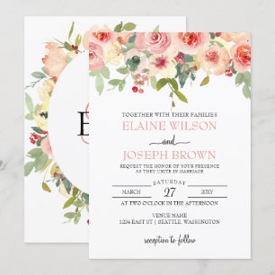 Vanilla Blush Floral Wedding Invitations Kaart