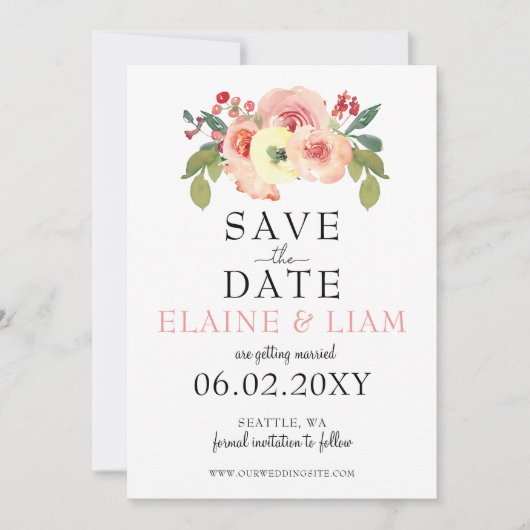 Vanilla Blush Floral Wedding slaat de datum op Save The Date (Voorkant)
