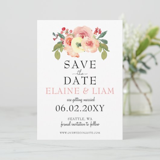 Vanilla Blush Floral Wedding slaat de datum op Save The Date (Staand voorkant)