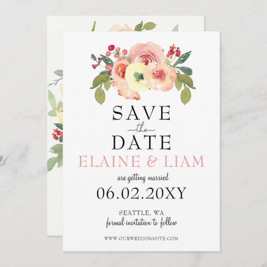 Vanilla Blush Floral Wedding slaat de datum op Save The Date (Voorkant / Achterkant)
