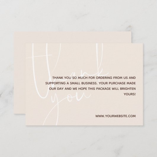 Vanilla & Brown White Script Hartelijk dank voor u Bedankkaart (Voorkant / Achterkant)